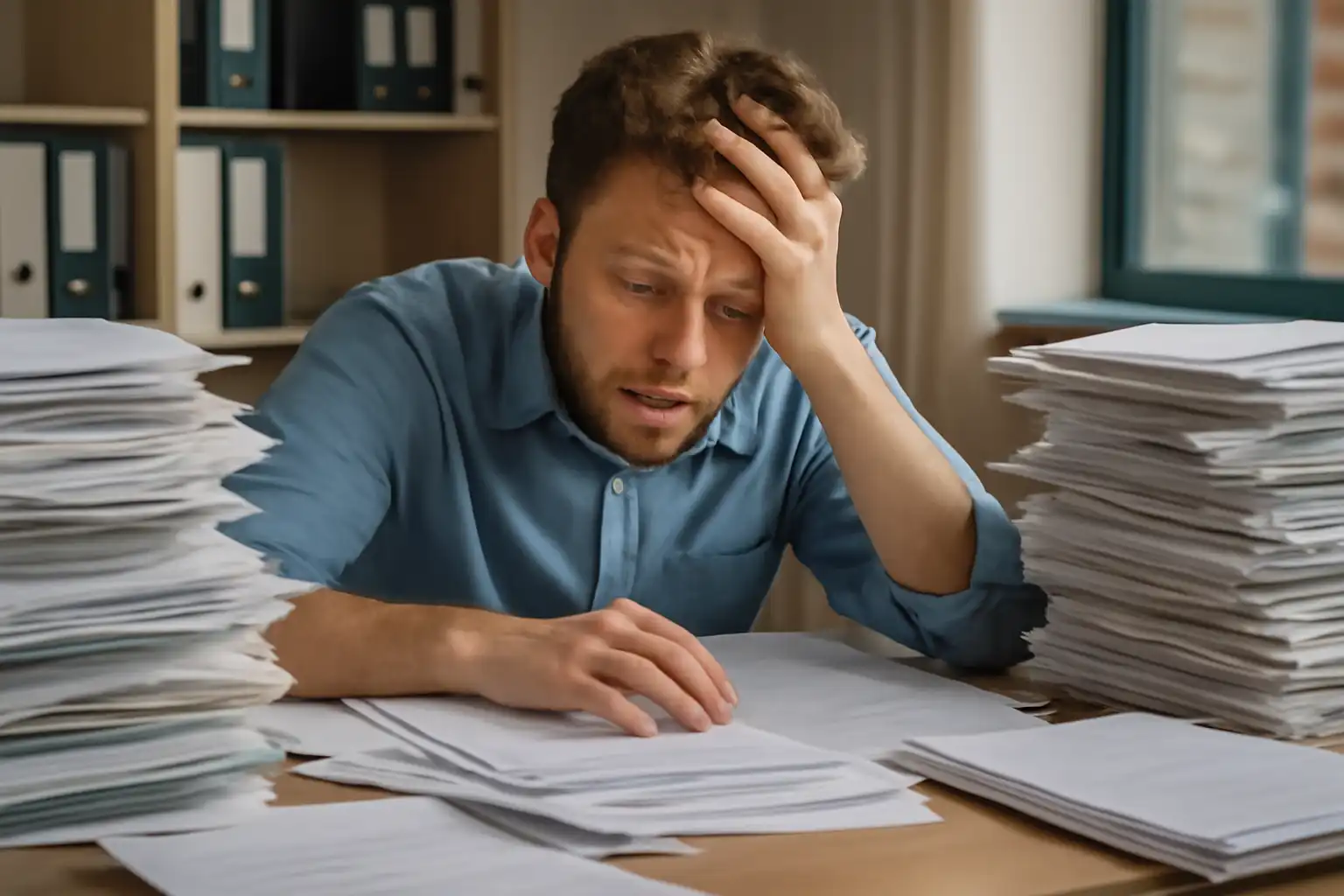 personne débordée bureau papiers