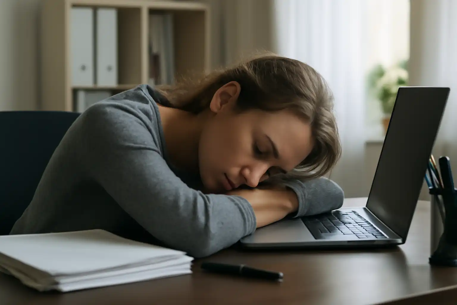 personne épuisée ordinateur bureau